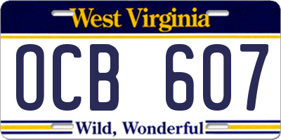 WV license plate OCB607