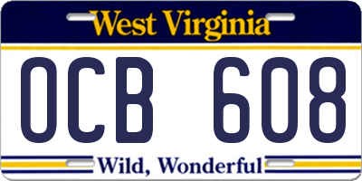 WV license plate OCB608