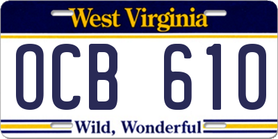 WV license plate OCB610