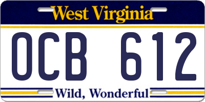 WV license plate OCB612