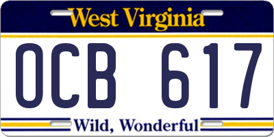 WV license plate OCB617
