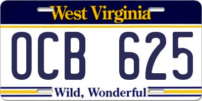 WV license plate OCB625