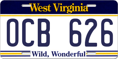 WV license plate OCB626