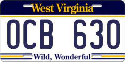 WV license plate OCB630