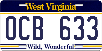 WV license plate OCB633