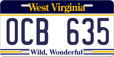 WV license plate OCB635