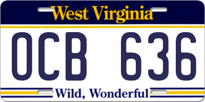WV license plate OCB636