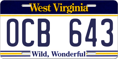 WV license plate OCB643