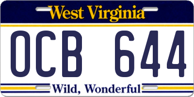 WV license plate OCB644
