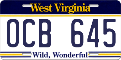 WV license plate OCB645