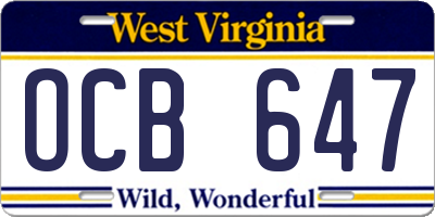 WV license plate OCB647