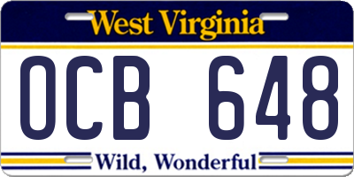 WV license plate OCB648