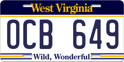 WV license plate OCB649
