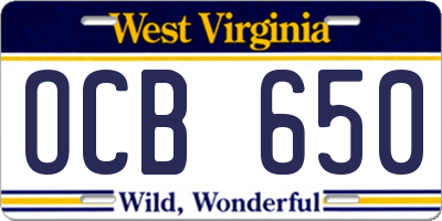 WV license plate OCB650