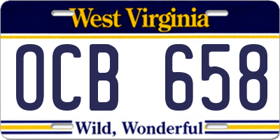 WV license plate OCB658
