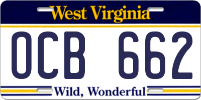 WV license plate OCB662
