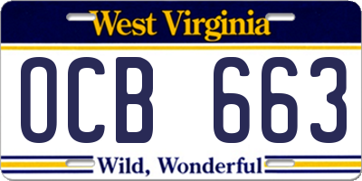 WV license plate OCB663