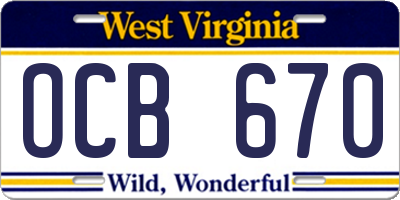 WV license plate OCB670