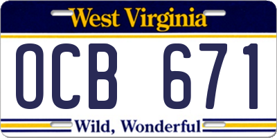 WV license plate OCB671