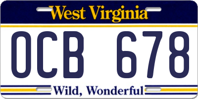 WV license plate OCB678