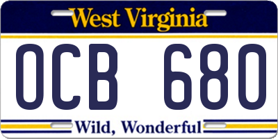 WV license plate OCB680