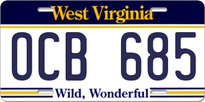 WV license plate OCB685
