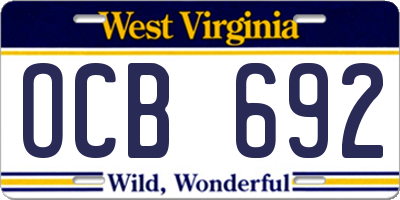 WV license plate OCB692
