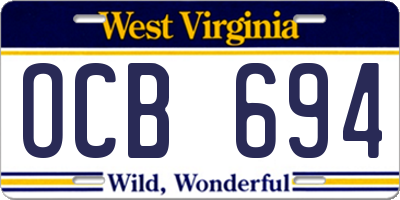 WV license plate OCB694