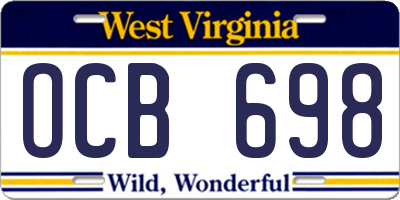 WV license plate OCB698