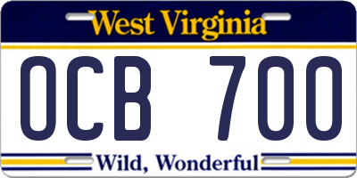 WV license plate OCB700