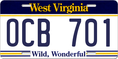 WV license plate OCB701