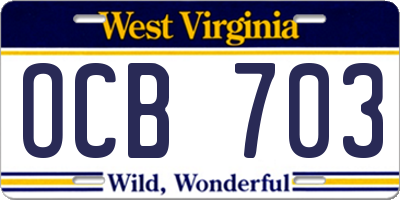 WV license plate OCB703
