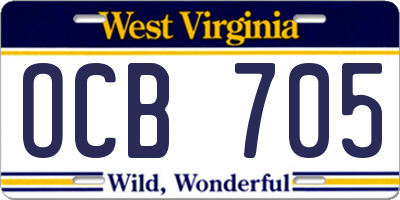 WV license plate OCB705