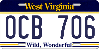 WV license plate OCB706