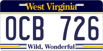 WV license plate OCB726
