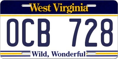 WV license plate OCB728