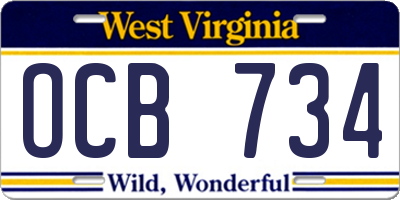 WV license plate OCB734