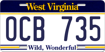 WV license plate OCB735