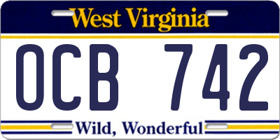 WV license plate OCB742
