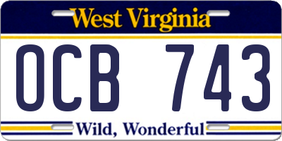 WV license plate OCB743