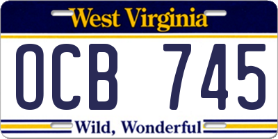 WV license plate OCB745