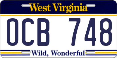WV license plate OCB748