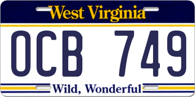 WV license plate OCB749