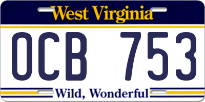 WV license plate OCB753