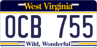 WV license plate OCB755