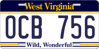 WV license plate OCB756