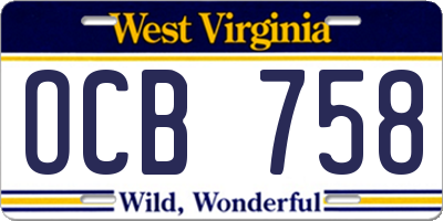 WV license plate OCB758