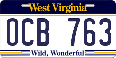 WV license plate OCB763