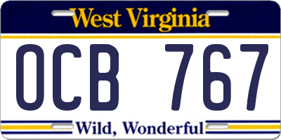 WV license plate OCB767