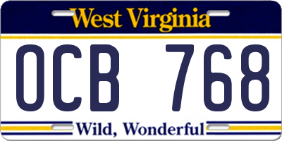 WV license plate OCB768